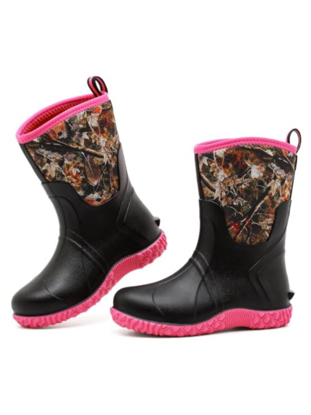 Women's Mid-Calf Waterproof Rubber Rain Boots Anti-Slip Neoprene Insulated